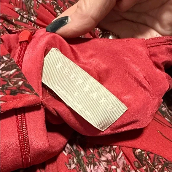 Keepsake The Label Red Floral Asymmetrical Pleat Ruffle Detail Midi Length S - Picture 8 of 9